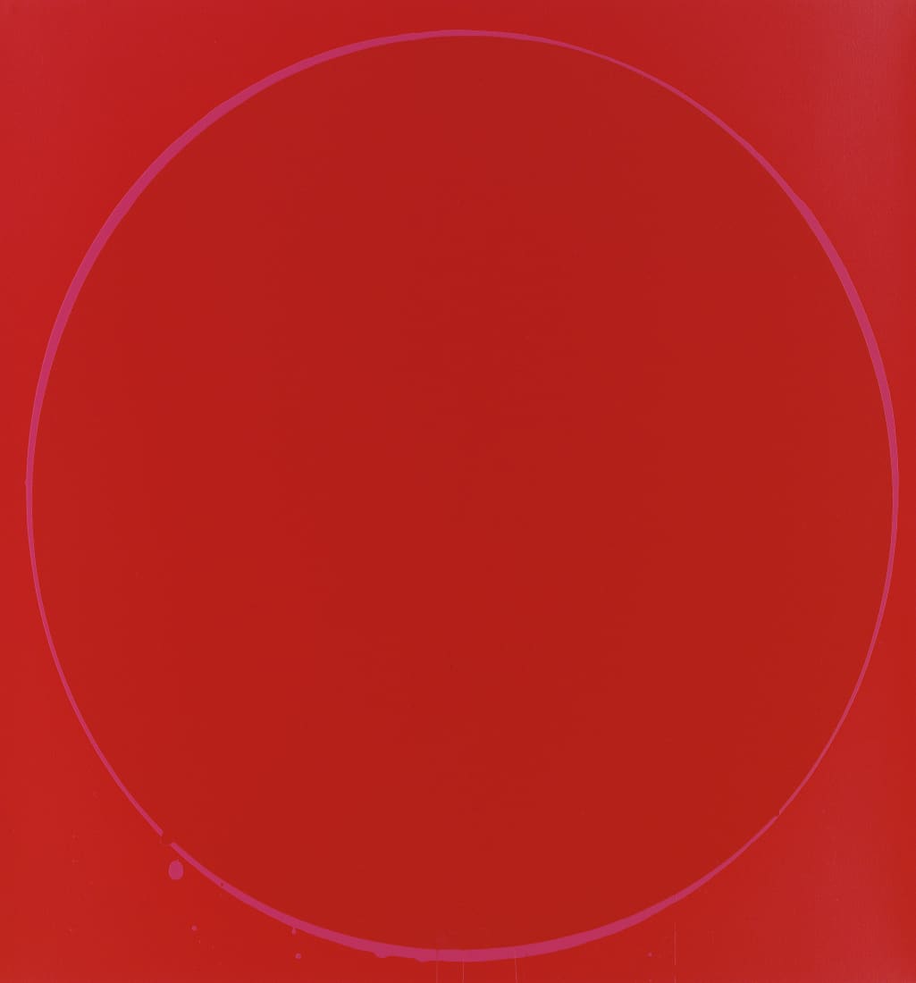 <span class="artist"><strong>Ian Davenport</strong></span>, <span class="title"><em>Oval: dark red, magenta, dark red</em>, 2002</span>