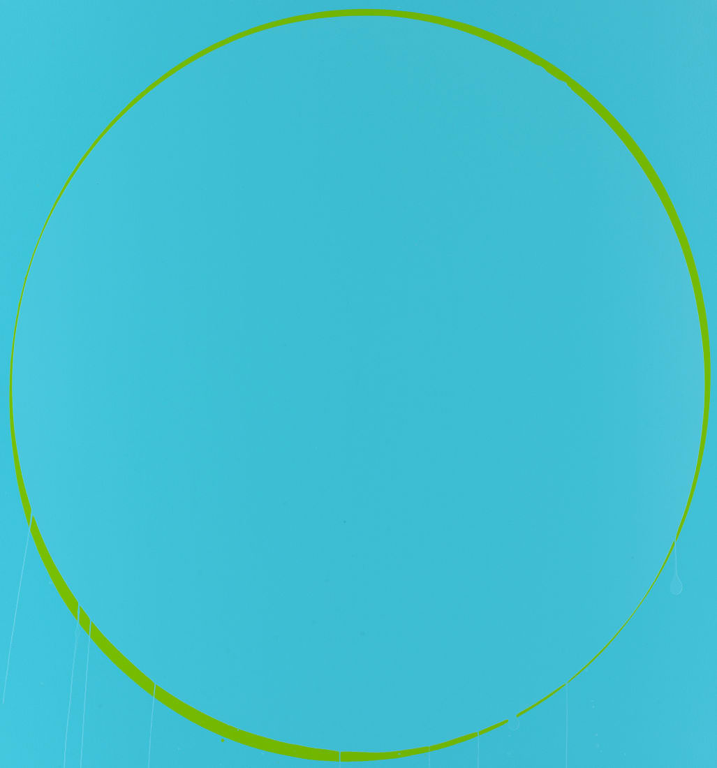 <span class="artist"><strong>Ian Davenport</strong></span>, <span class="title"><em>Oval: turquoise, green, turquoise</em>, 2002</span>
