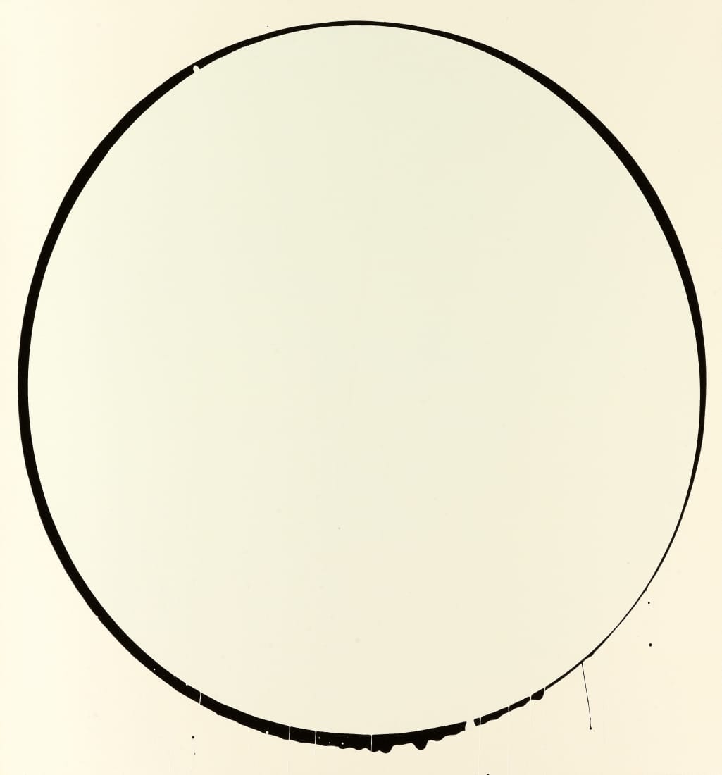 <span class="artist"><strong>Ian Davenport</strong></span>, <span class="title"><em>Oval: white, black, white</em>, 2002</span>