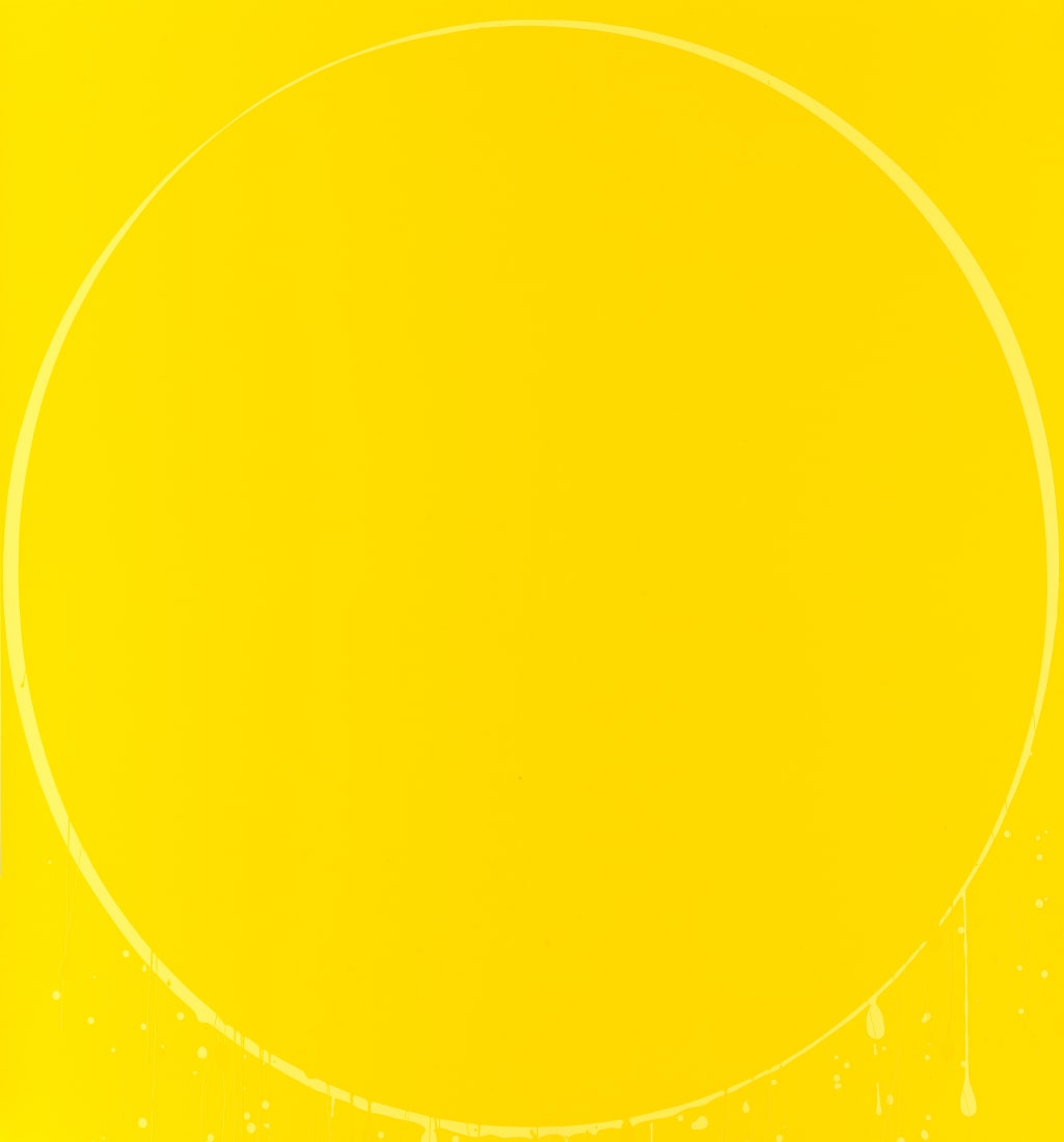 <span class="artist"><strong>Ian Davenport</strong></span>, <span class="title"><em>Oval: yellow, lemon yellow, yellow</em>, 2002</span>