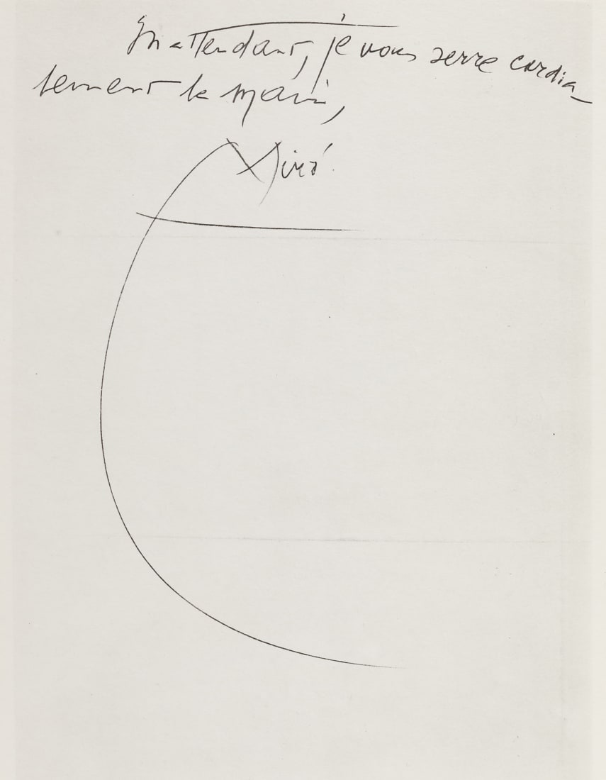 <p>"...On my next trip I will be very happy to come and greet you and show you proofs of what we have done..." - April 1967, Letter from Joan Miró to Henri Goetz  </p>