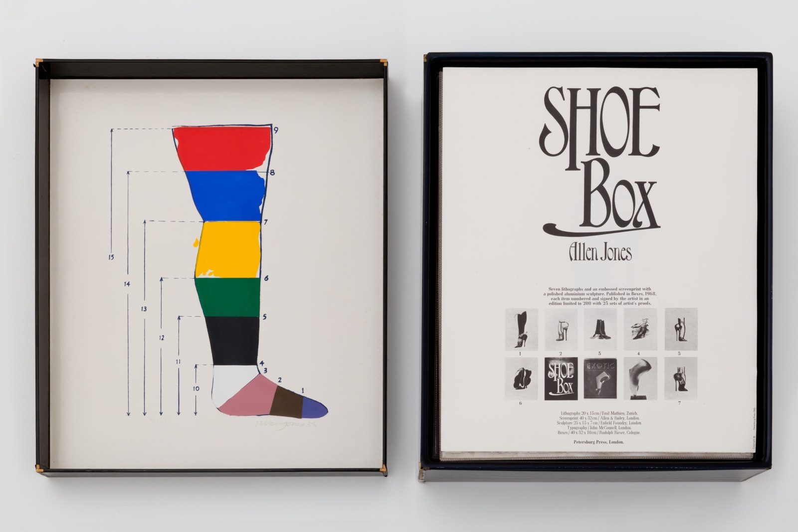 <p>Allen Jones; <i>Shoe Box</i> (screenprint on inside lid and title page)</p><p><em> </em></p>