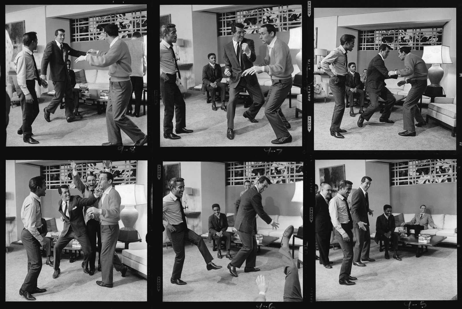 Sid Avery, Sammy Davis Jr., Dean Martin, Frank Sinatra and Joey Bishop Stage a Fight During the Making of Ocean's 11, 1960