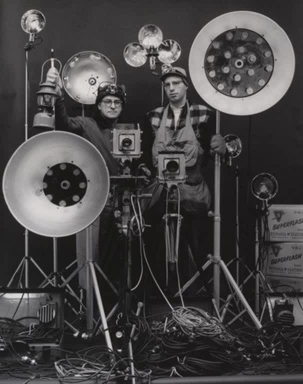 O. Winston Link, O. Winston Link and George Thom with Part of Equipment Used in making Night Scenes with Synchronizer Flash, 1956