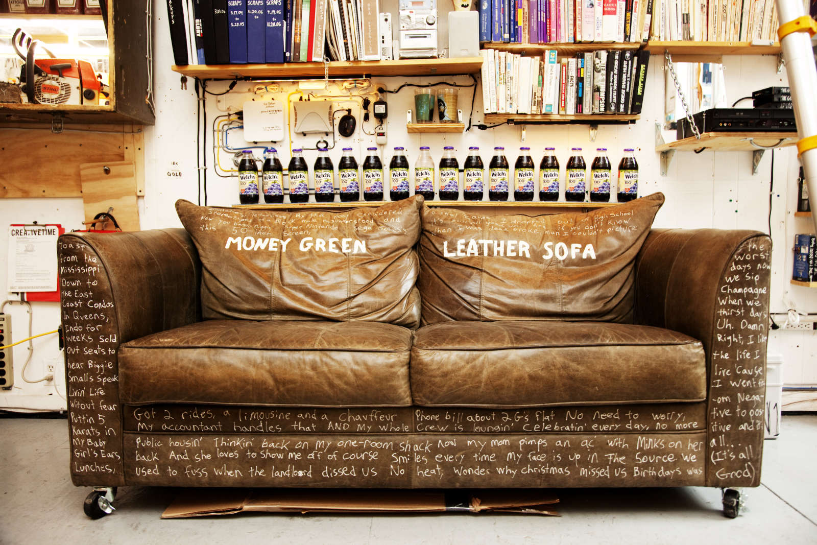 Todd Selby, Van and Caseys Money Green Leather Sofa, 2009