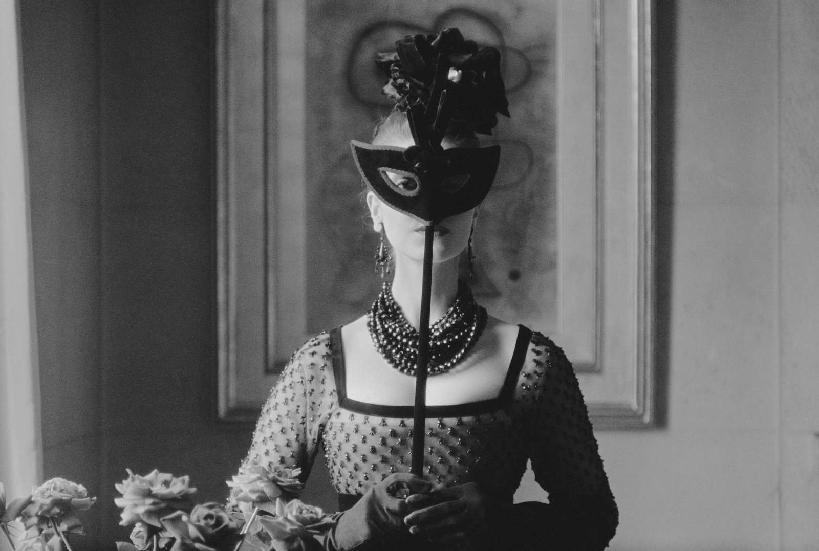 Mark Shaw, Dior, St. Laurent's Mask with Lola Dress, 1958