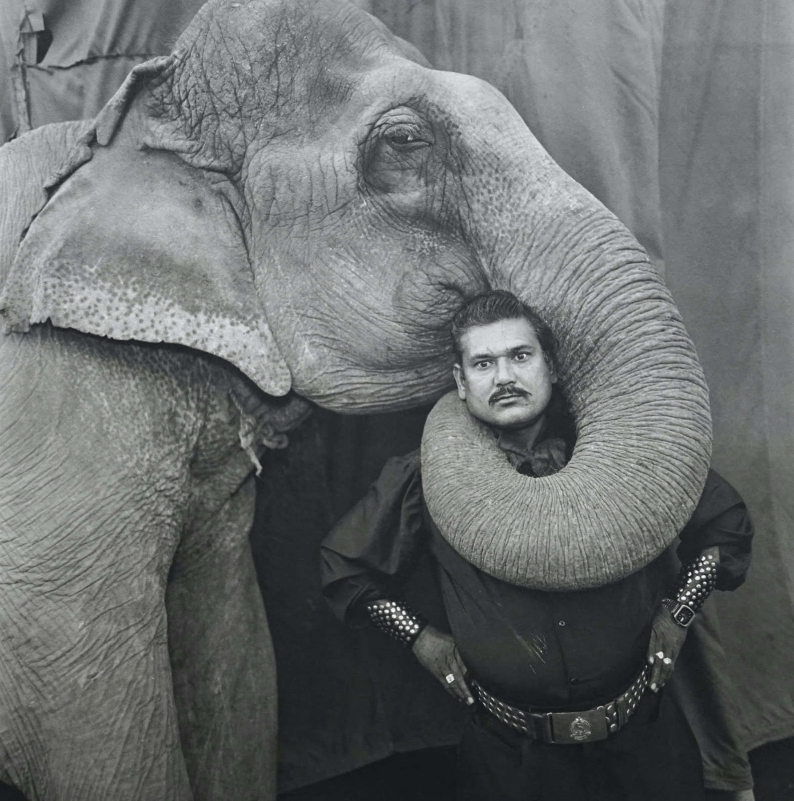 Ram Prakash Singh with His Elephant Shyama, Great Golden Circus, Ahmedabad, India, 1990