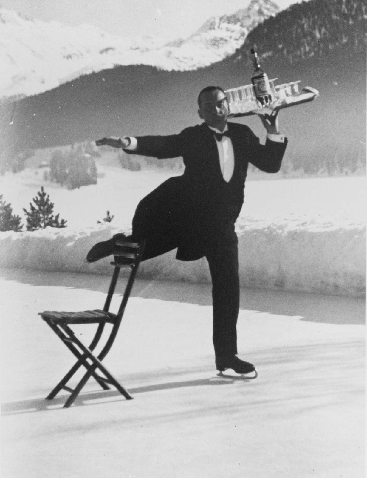 Alfred Eisenstaedt, St. Moritz, Rene Breguet Serves Cocktails at the Grand Hotel Ice Rink, 1932
