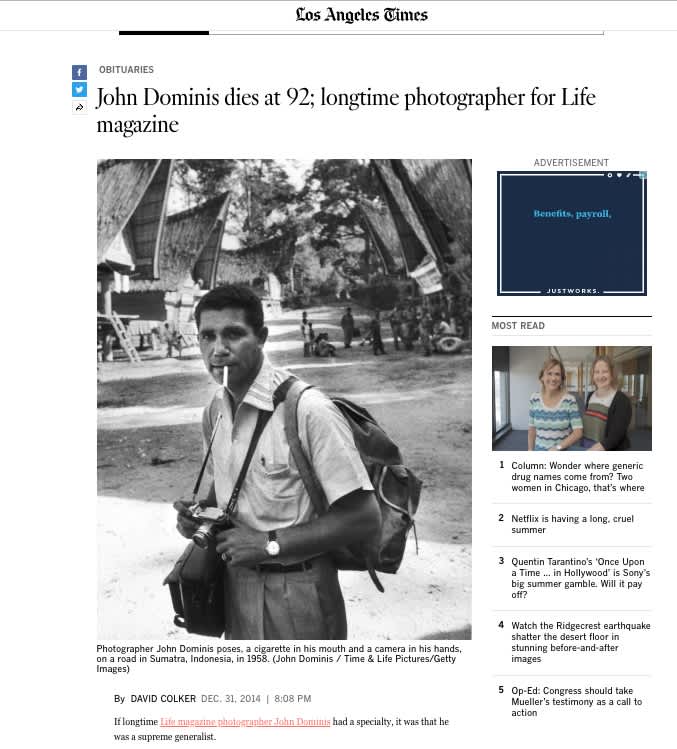 John Dominis dies at 92; longtime photographer for Life magazine