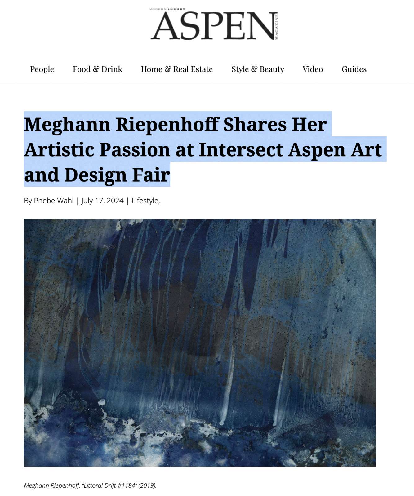 Meghann Riepenhoff Shares Her Artistic Passion at Intersect Aspen Art and Design Fair