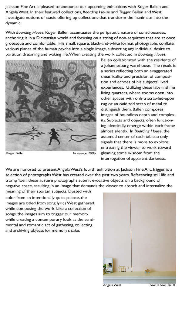 Opening October 29 – Roger Ballen and Angela West 