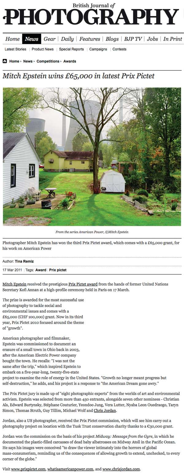 Mitch Epstein wins Prix Pictet Award