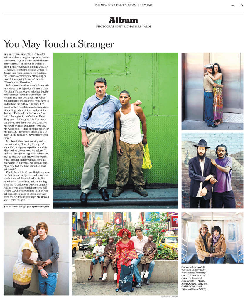 The New York Times features Richard Renaldi's new book, Touching Strangers