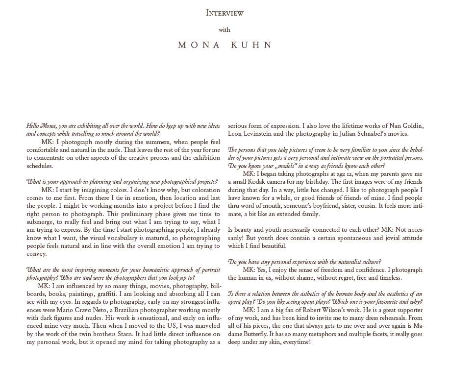 Mona Kuhn interviews