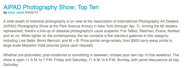 Arts in America Magazine rates Jackson Fine Art in the Top Ten at AIPAD