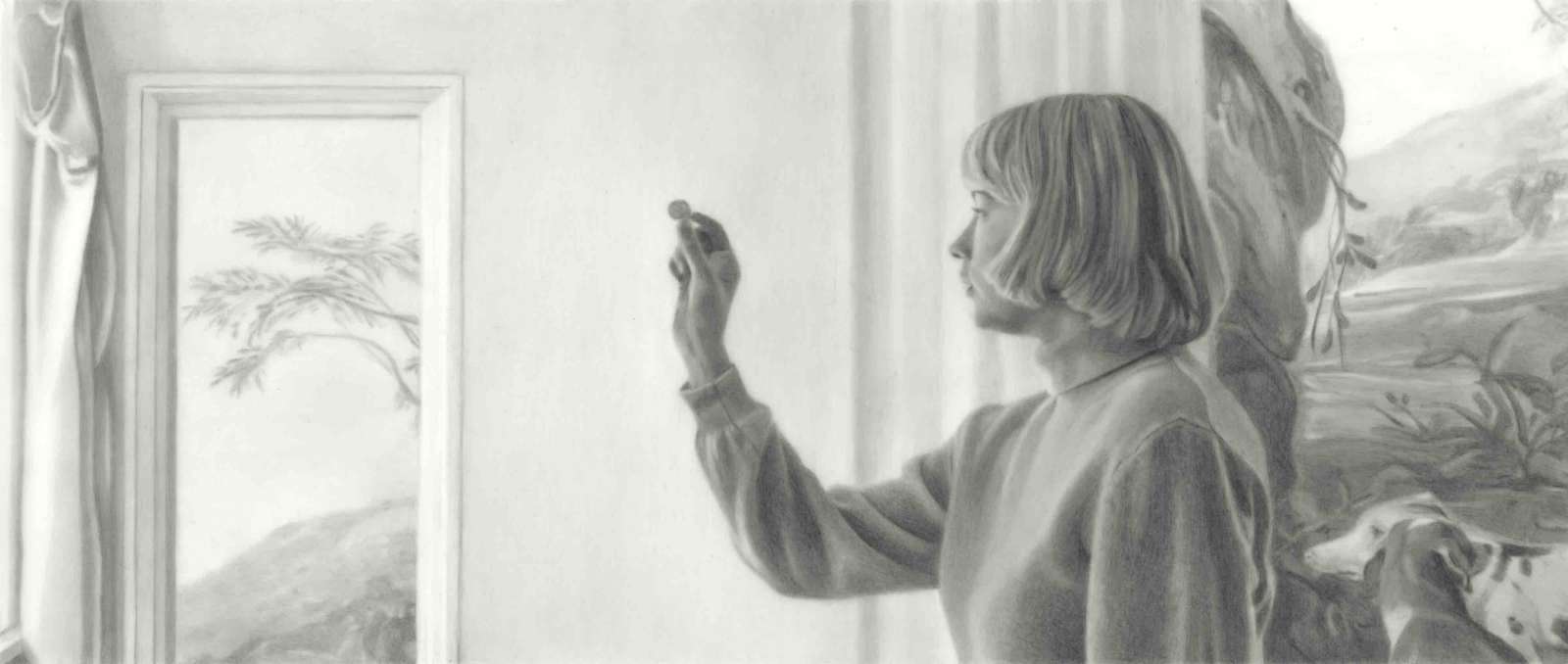 Marie Harnett, 'That is a gift', 2024, Graphite on drafting film, Paper: 23.1 x 30.7 cm, Image: 7.2 x 17.1 cm