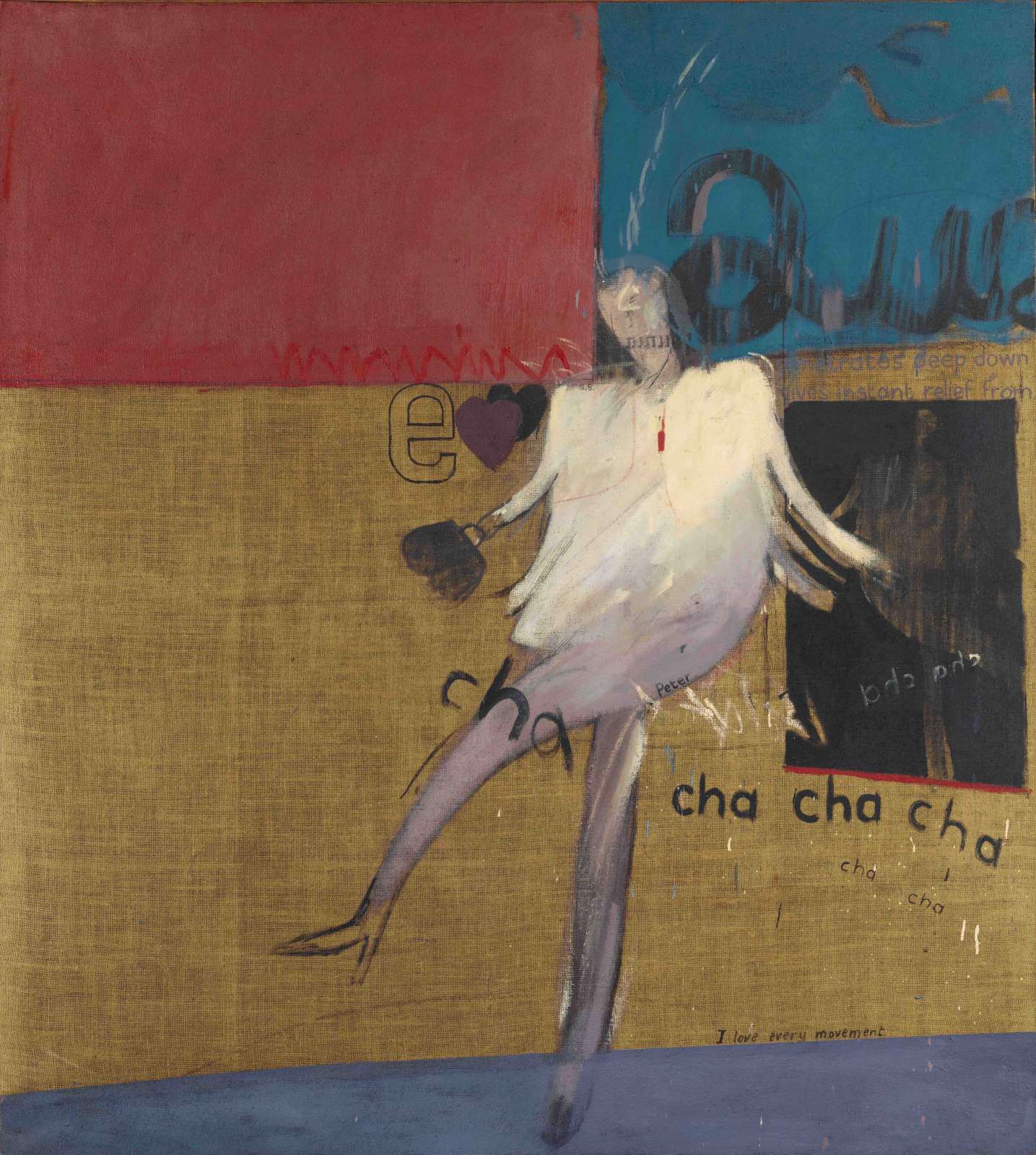 David Hockney, The Cha Cha that was Danced in the Early Hours of 24th March 1961, 1961, oil on canvas, 172.7 × 153.7 cm. Courtesy of the artist and Hazlitt Holland-Hibbert