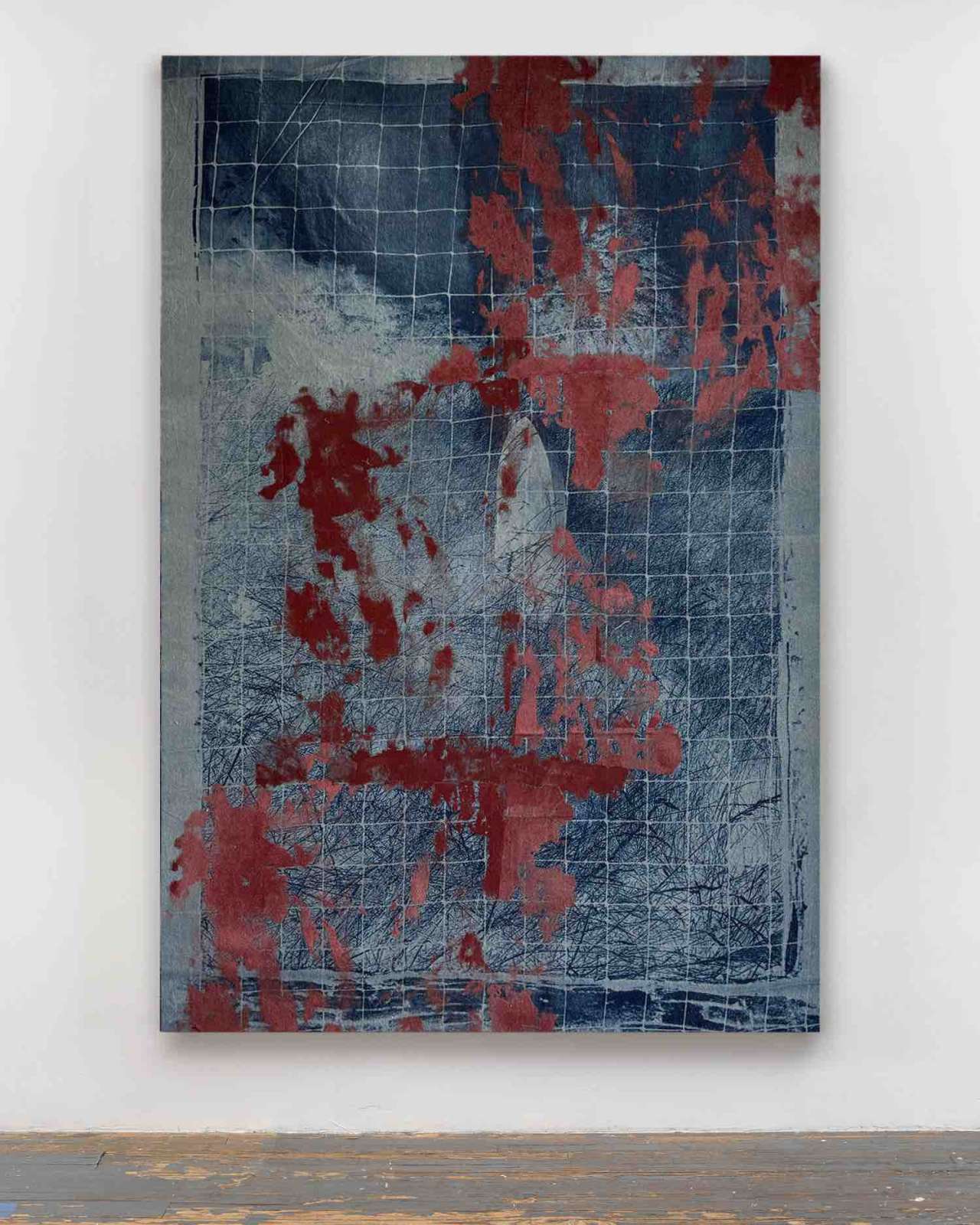Filippo Antonello, ‘I am A Pilgrim Too’, 2025, 130 x 190cm, Bleach, Ink, Velvet on denim. Courtesy of the Artist and Kearsey & Gold