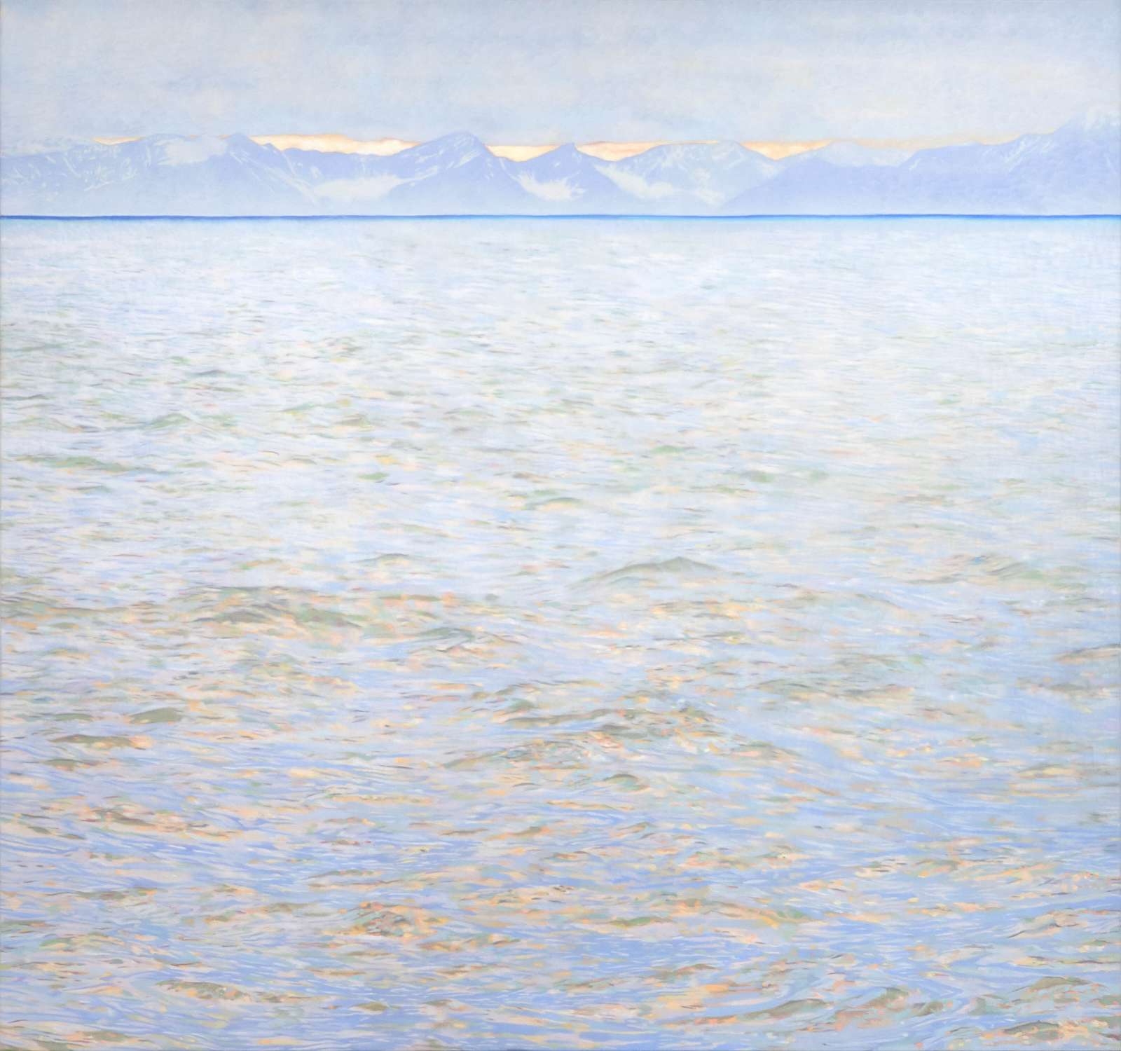 Martine Poppe, 'A coast that none of them knew', 2025, oil on polyester restoration fabric, 150 x 160 cm, Courtesy of the Artist and Kristin Hjellegjerde Gallery