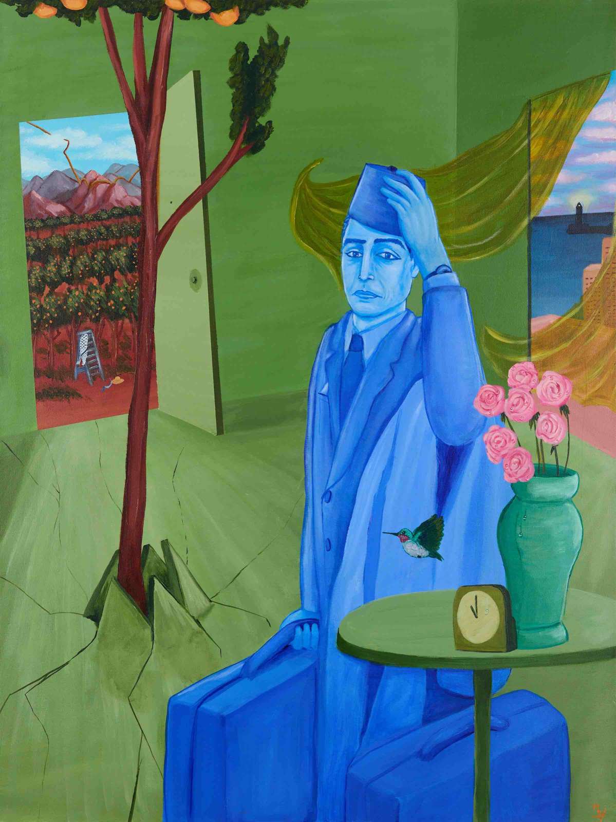Massoud Hayoun, 'Stateless • Por no llevar papel', 2024, Acrylic on canvas, 121.9 x 91.4 cm. Courtesy of the artist and Larkin Durey.