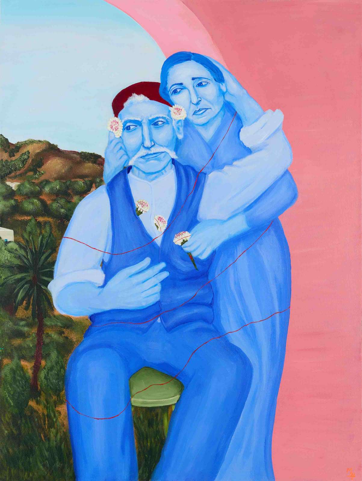 Massoud Hayoun, 'Uncynical Tunisian love painting, 2024, Acrylic on canvas, 101.6 x 76.2 cm. Courtesy of the artist and Larkin Durey.