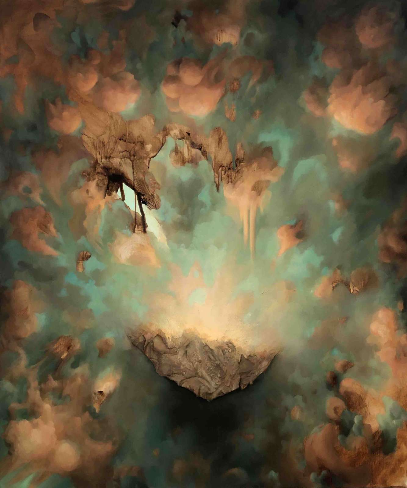 Gaia Ozwyn, 'Into the Peace of Wild Things', 2025, 120 x 100cm, Concrete and Oil on Linen. Courtesy of the artist and lbf Contemporary.