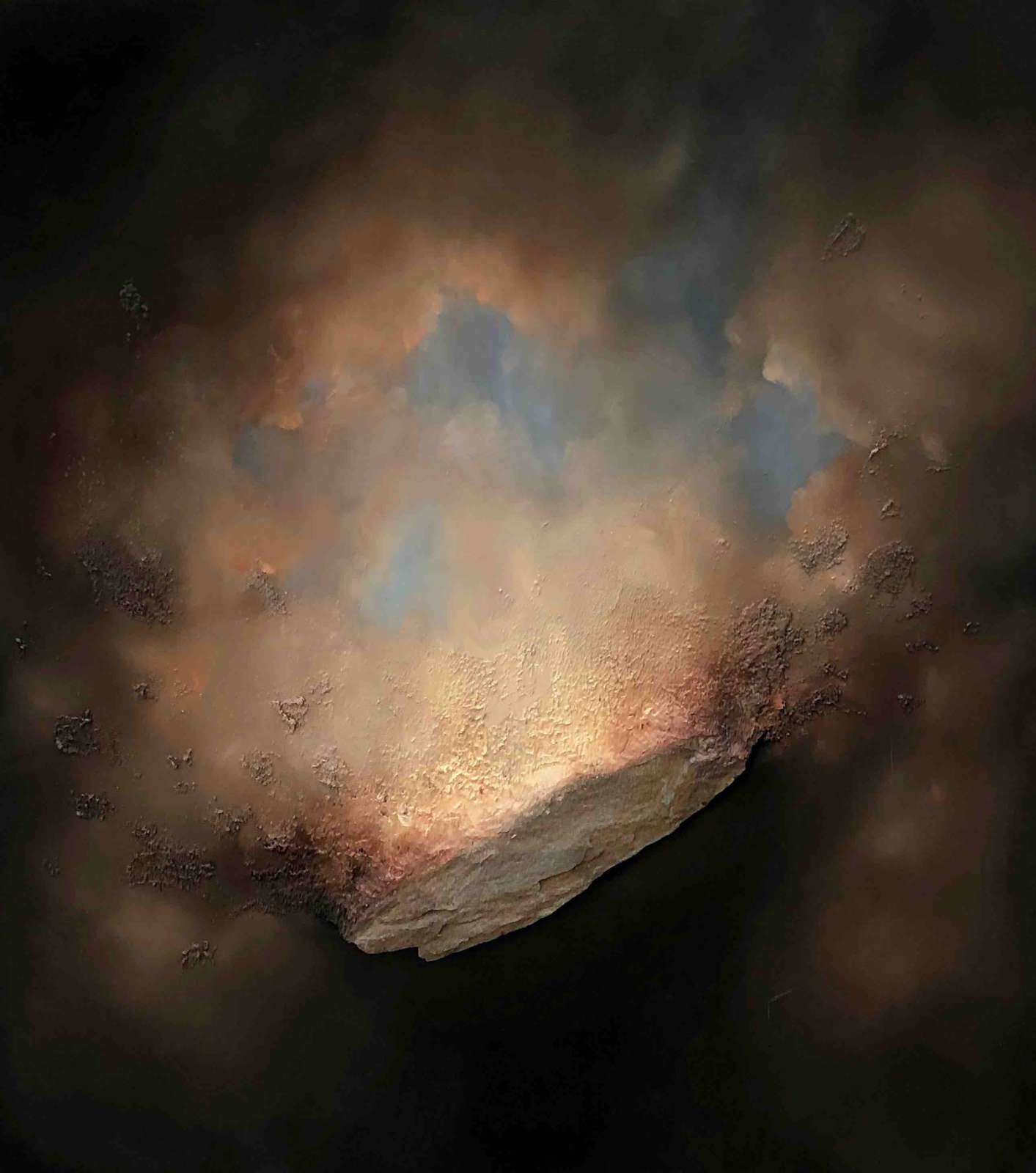 Gaia Ozwyn, 'Nocturne of the Misplaced', 2024, 70 x 60cm, Stone and Oil on Linen. Courtesy of the artist and lbf Contemporary.