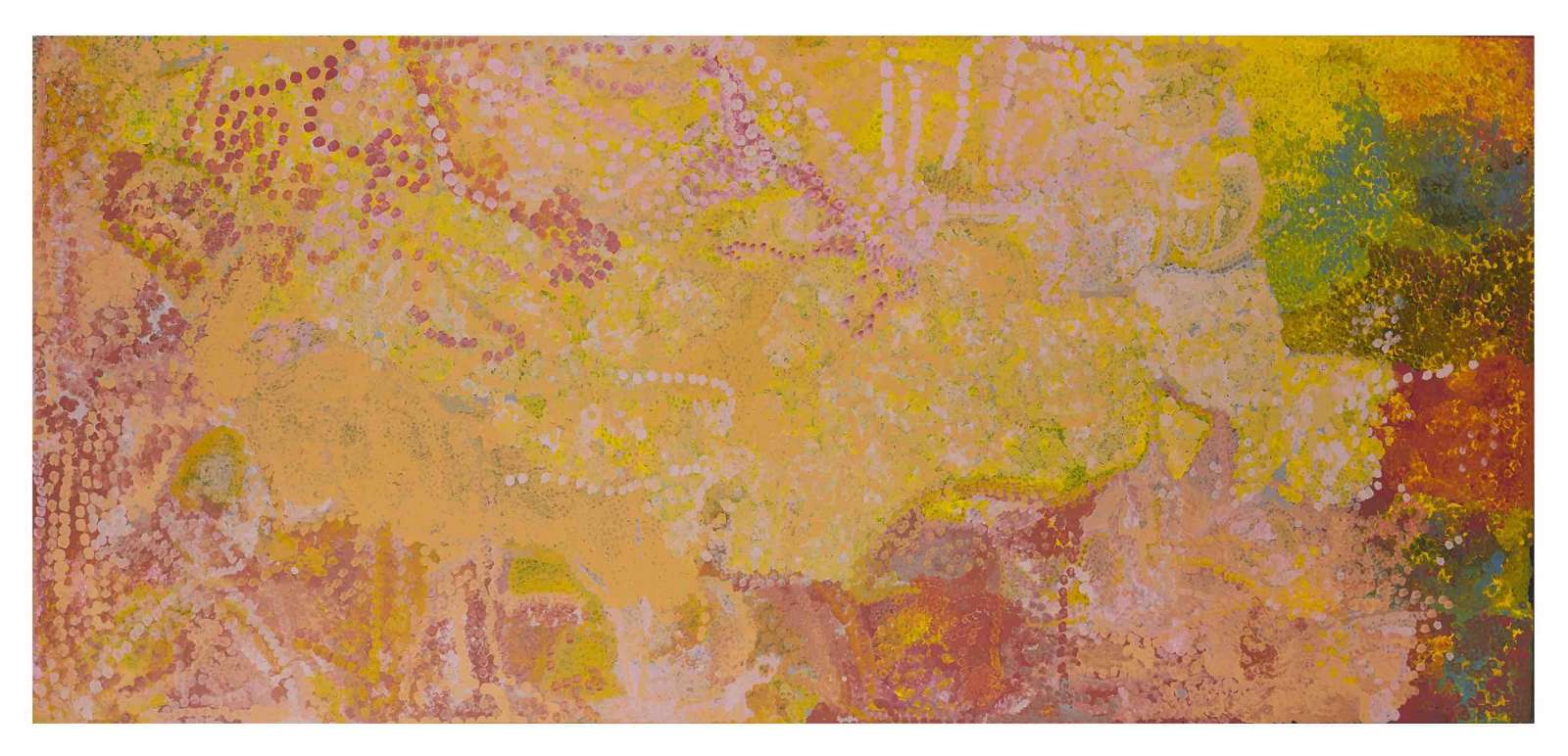 Emily Kam Kngwarray, 'Desert Storm', 1992, Synthetic polymer paint on linen, 138.9 cm × 304.8 cm. Courtesy of the artist and Pace Gallery