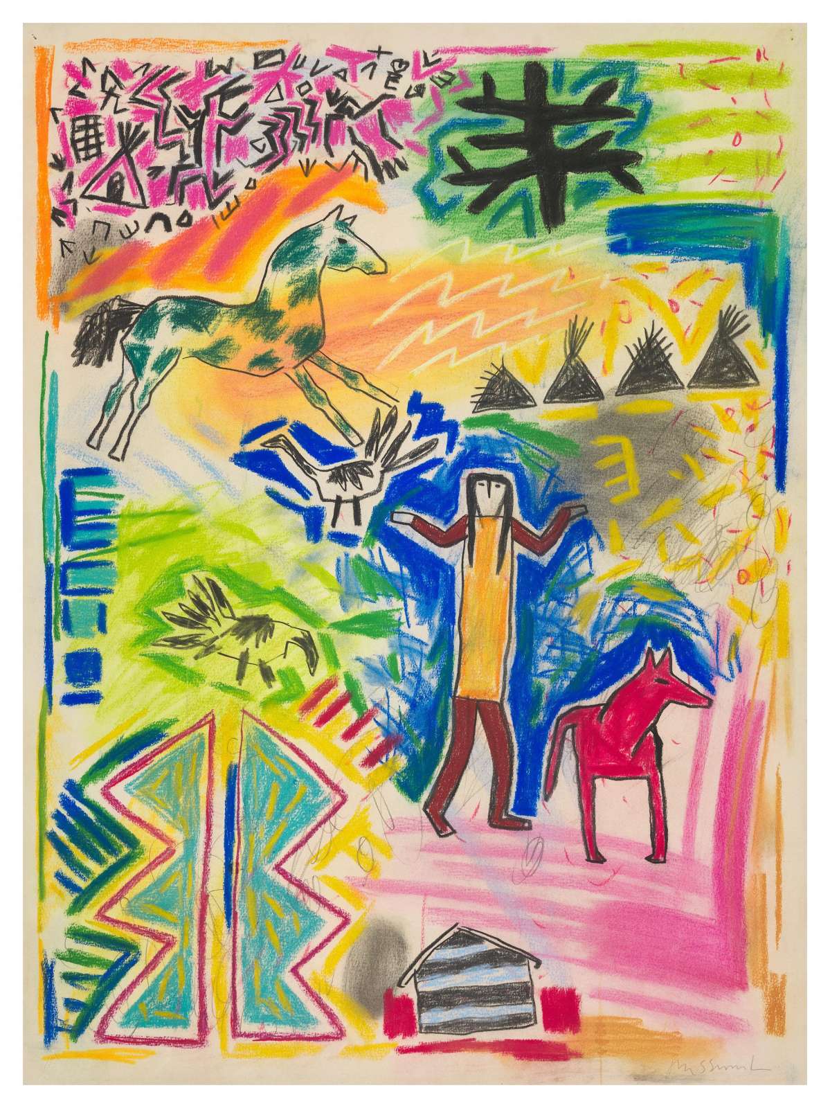 Jaune Quick-to-See Smith, 'Charlo Series #29', 1987. Pastel and charcoal on paper, 76.5 x 56.9cm. Courtesy the artist and Stephen Friedman Gallery, London and New York. Photo: Olympia Shannon.