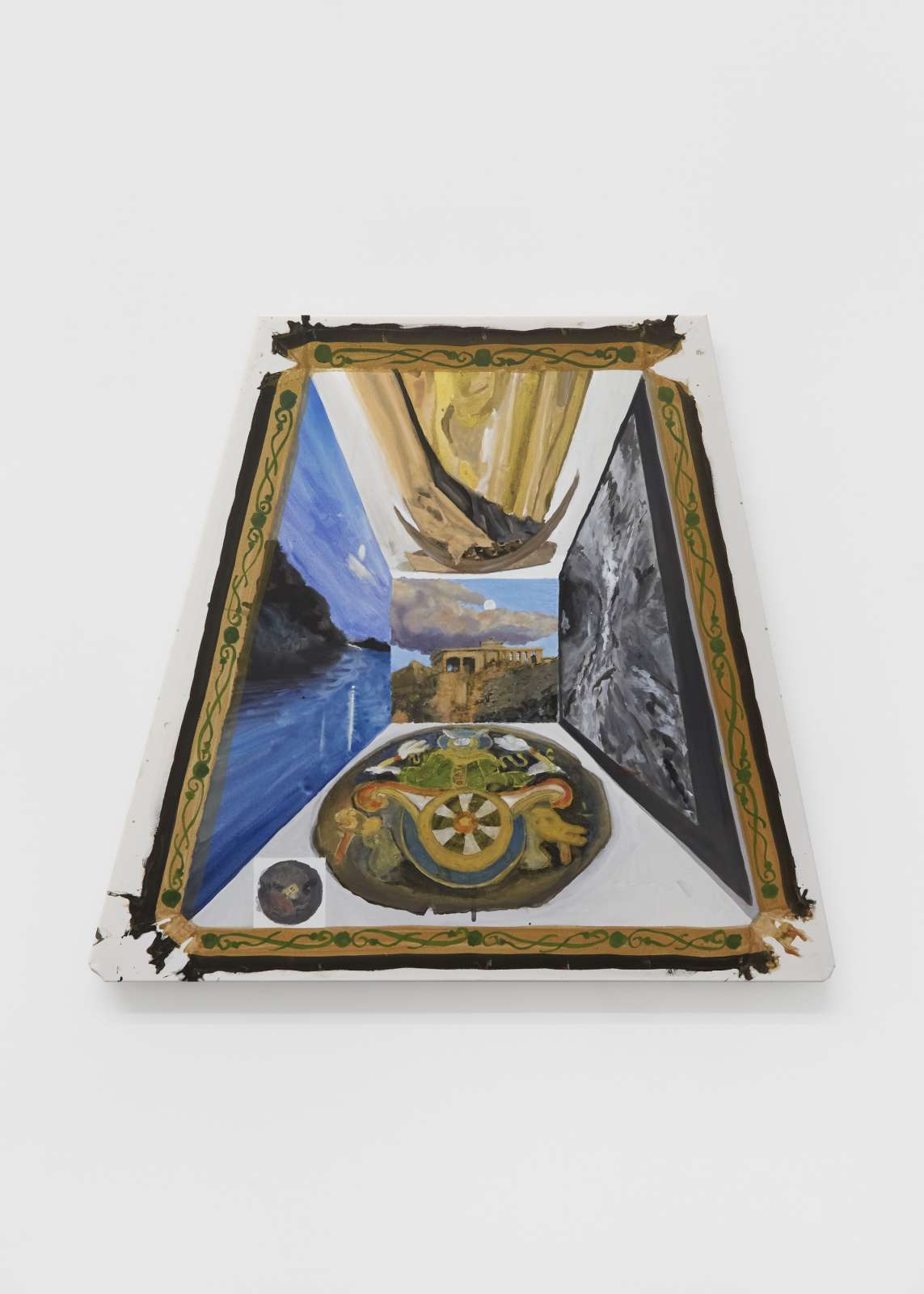 'In my eye', 2024. Acrylic on found polyester, 60 x 67.5 cm