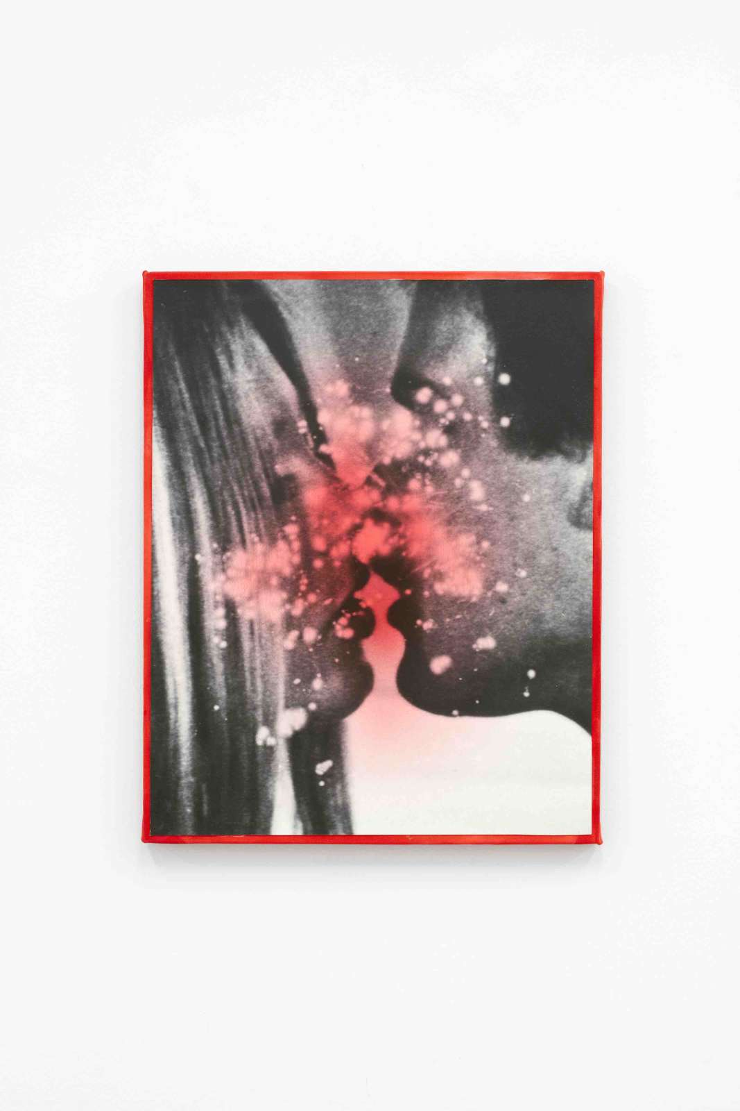 Anna Higgins, 'Kiss 2 (Afterimage)', 2024, multiple exposure black and white film on etching paper, archival varnish, acrylic ink on canvas, 50 x 40 cm. Photography by Matt Spour, Courtesy of the Artist and IONE & MANN.