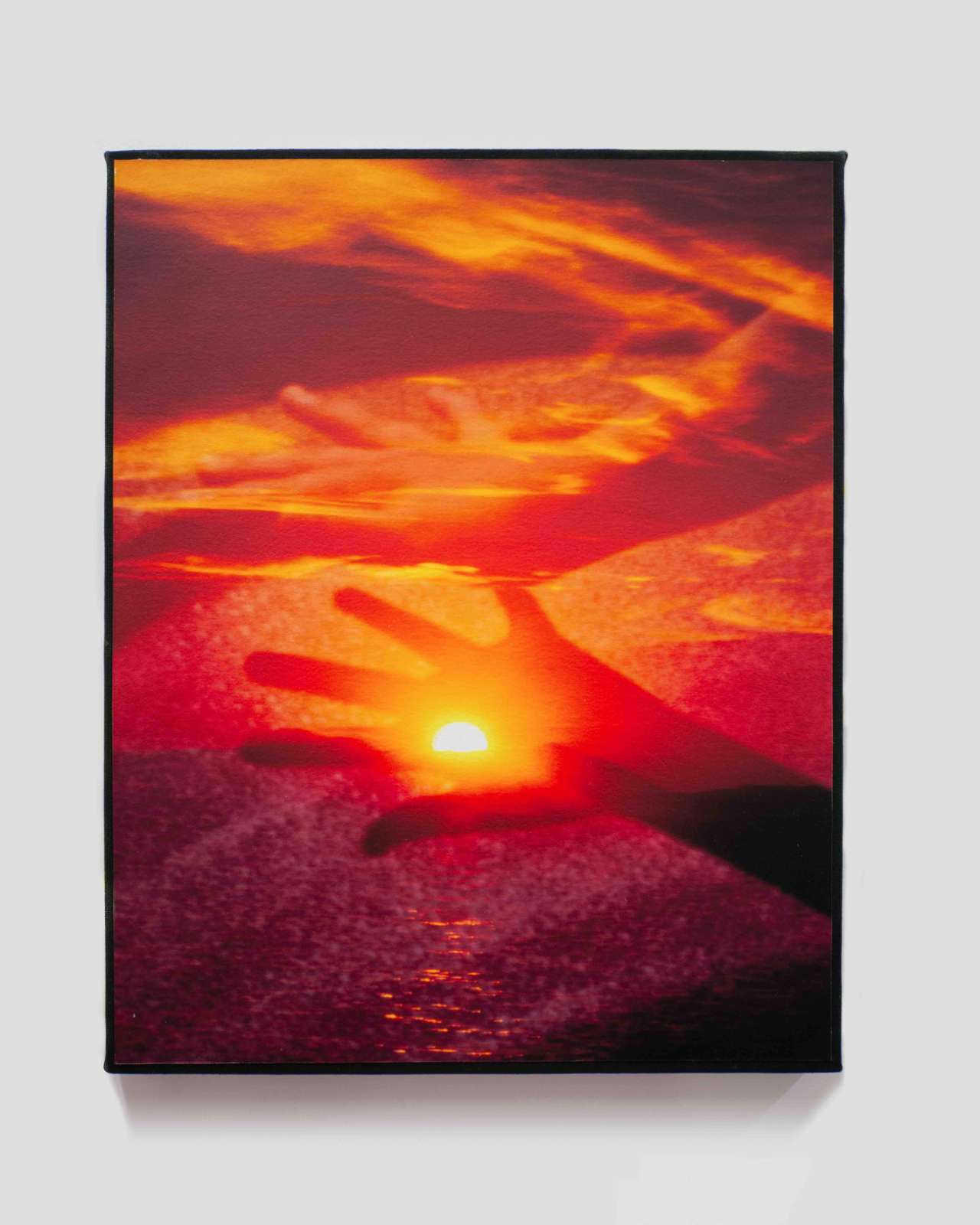 Anna Higgins, 'Sunset (Afterimage)', 2024, multiple exposure colour reversal film on etching paper, varnish, acrylic ink on canvas, 50 x 40 cm. Courtesy of the Artist and IONE & MANN