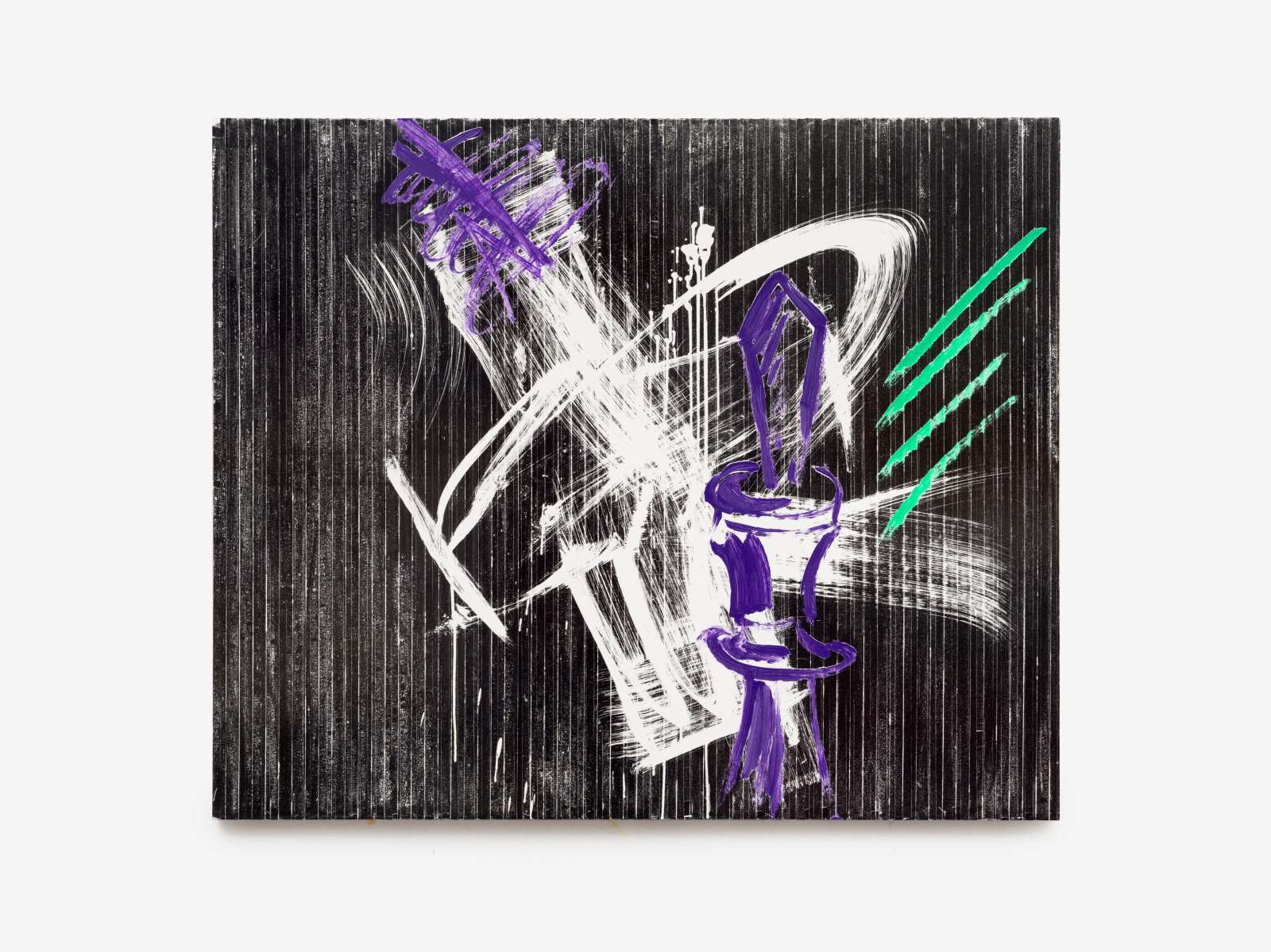 Gregor Hilderbrandt, 'Der violette König / The purple king', 2024. Magnetic audiotape coating, adhesive tape, acrylic on canvas, 107 × 129 cm