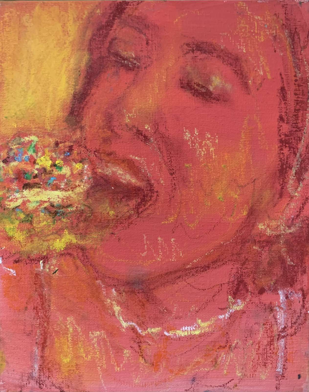 Caroline Wong, Hungry Woman 3, 2022, Acrylic, oil, and oil pastel on canvas board, 20.3 x 25.4 cm,