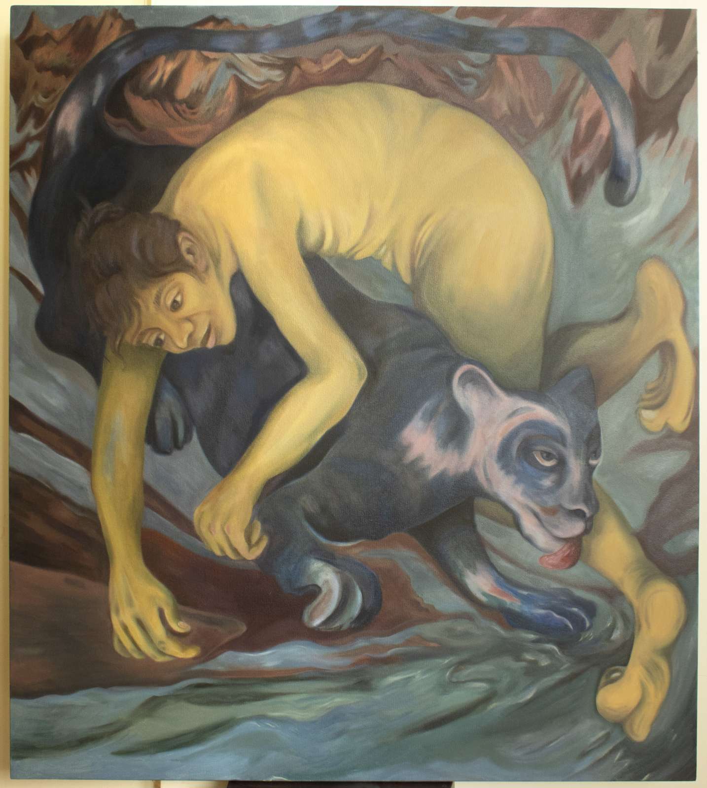 Shailee Mehta, A troublesome arrangement, 2022, Oil on canvas, 101.6 x 114.3 cm