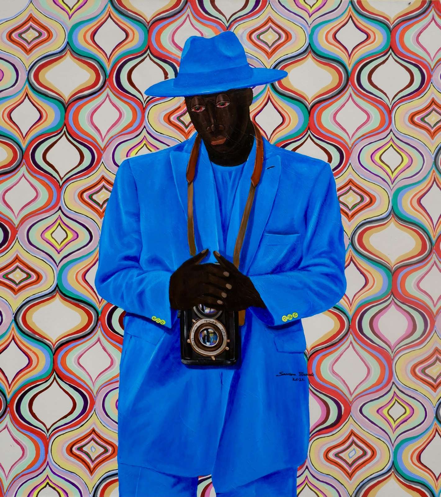Samson Bakare, Àgbà fọ̀tó, 2022. Acrylic on canvas, 122 x 122cm