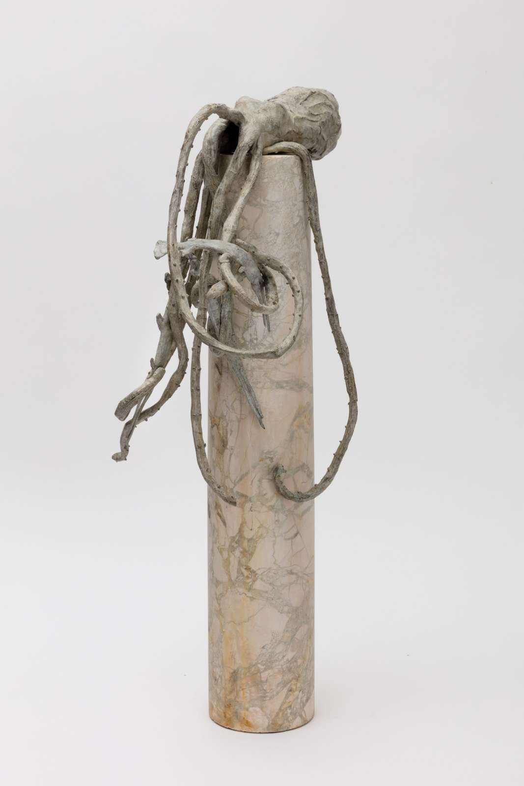 Francis Upritchard, Octopus with Fish, 2016, Bronze, marble, 82 x 26 x 39 cm. Photo Angus Mill, Courtesy the artist and Kate MacGarry