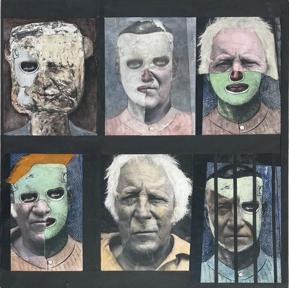 Nigel Henderson, Behind the Face of..., 1979, Mixed media collage with hand colouring on chipboard, 61 x 60.7 x 0.8 cm, Signed and dated on verso