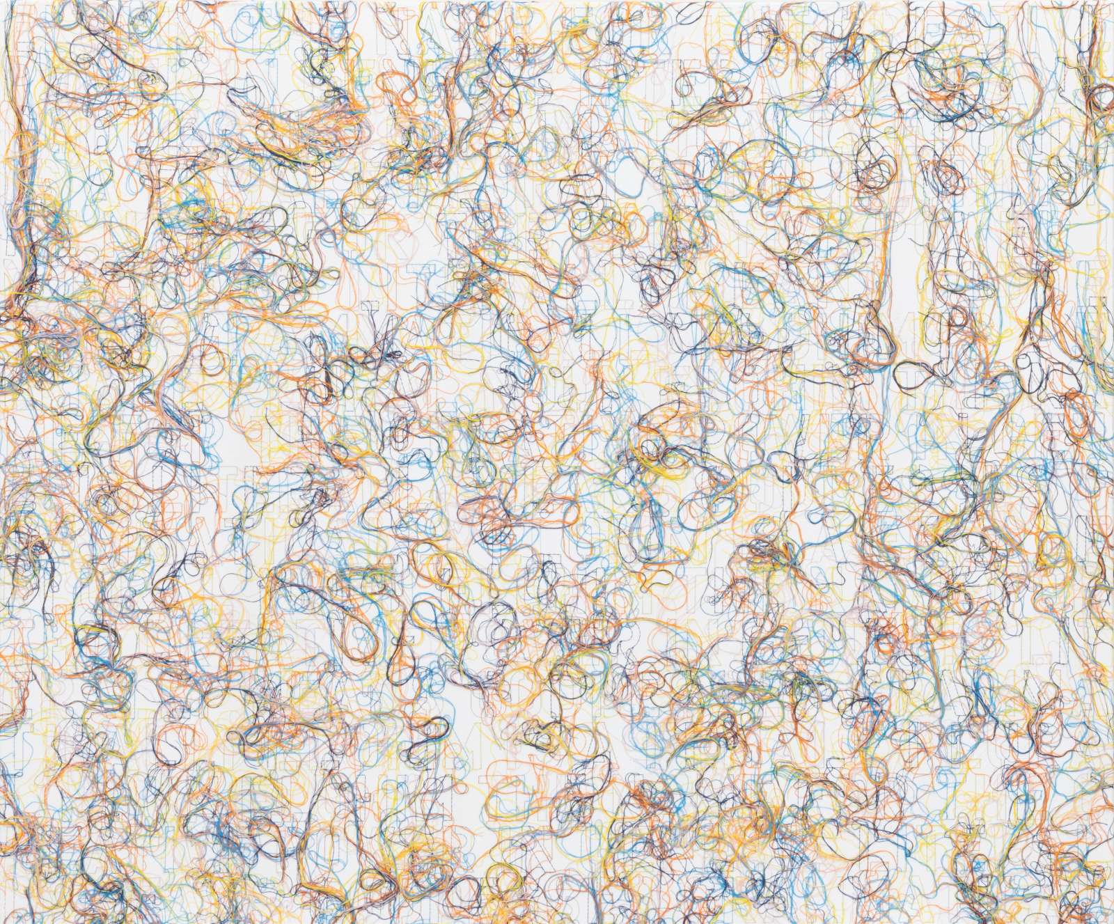 Ghada Amer, Elohim, 2022, Acrylic, embroidery and gel medium on canvas, 101.6 x 121.9 cm