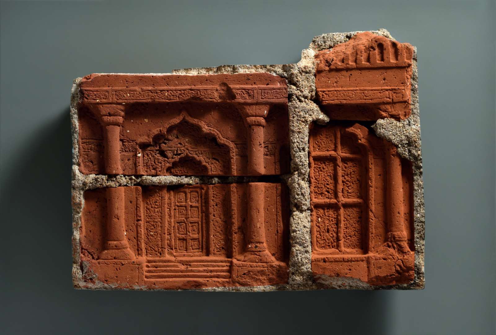 Girjesh Kumar Singh, 'Often I find myself near the doors that allow me to leave', 2017. Bricks and mortar mounted on panel, 38x56x11.43cm.