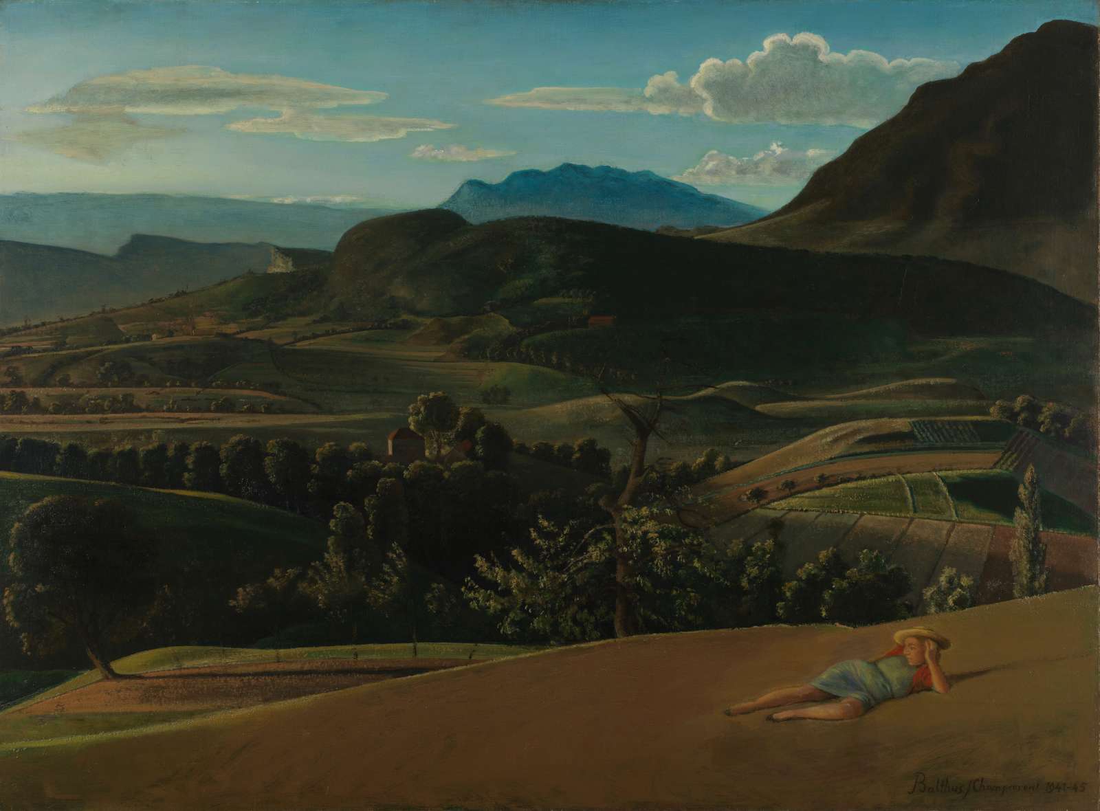 Balthus, 'Paysage de Champrovent', 1941-5. Oil on canvas, 37 3/4 x 51 1/8 in. (96 x 130 cm). Image: Private Collection, Courtesy of Luxembourg + Co., © ADAGP, Paris and DACS, London 2023.