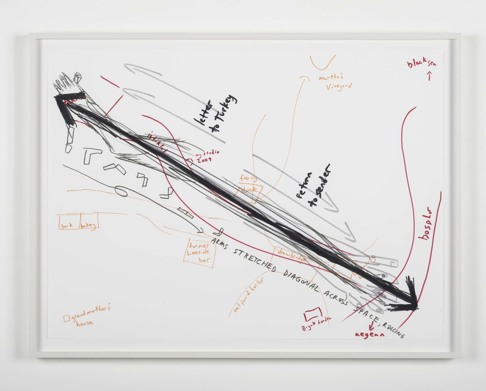 Jeremiah Day, 'The chair remains empty / But the place is set: Woods Hole Community Hall - Taksim (Performance Notation: October 20, 2016; Gruener Salon, Volksbuhne)', 2015. Ink on paper, 48 x 66 cm.