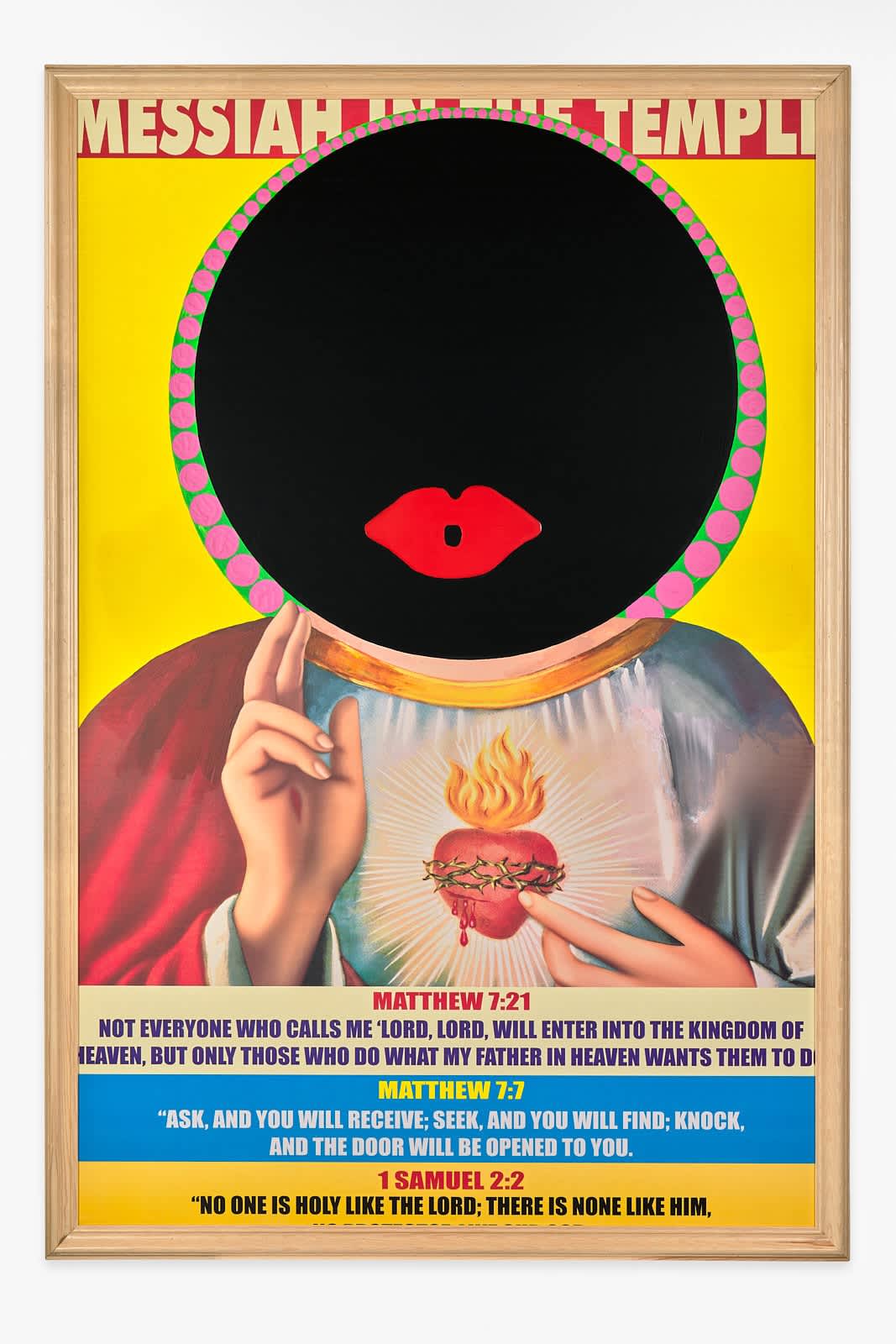 Larry Achiampong, 'Detestatio Sacrorum', 2023. Acrylic, varnish, poster, wooden frame on panel, 145.5 × 98 × 7 cm. Courtesy of the artist and Copperfield, London. Photo credit, Reece Straw.