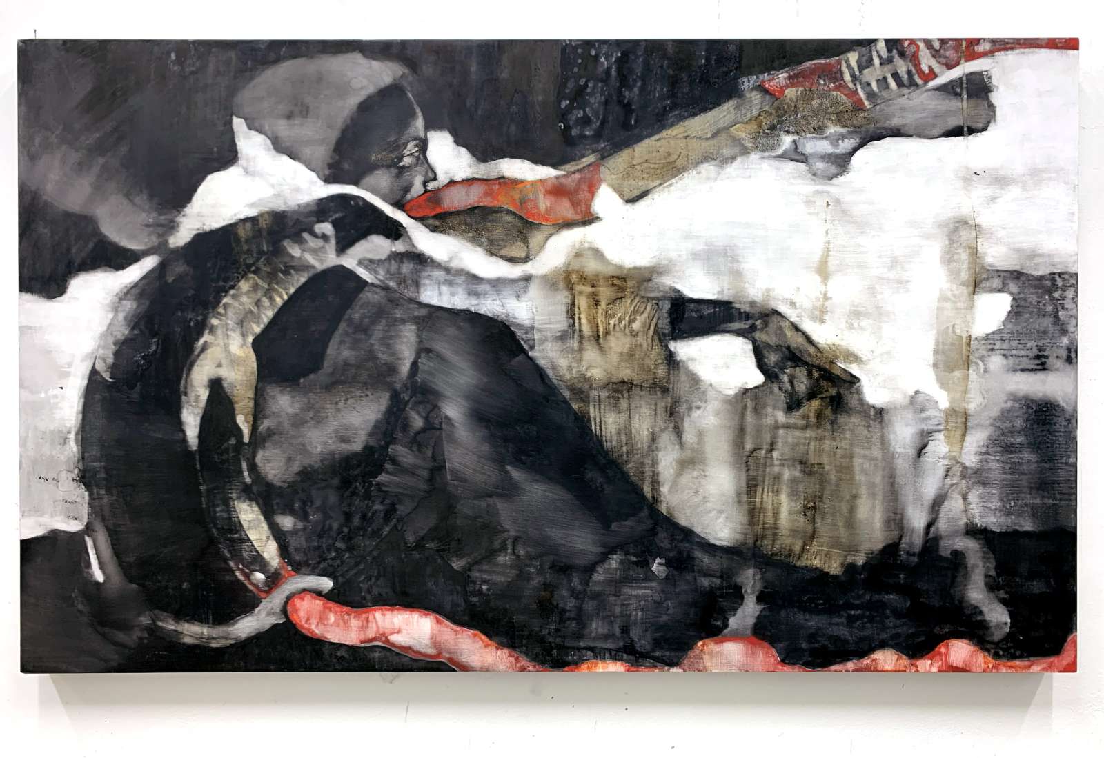Carolina Aguirre, 'Come Through', 2023. Iwa-enogu, sumi ink, shellac, charcoal on wooden panel, 92x152cm. Courtesy the artist and FOLD.