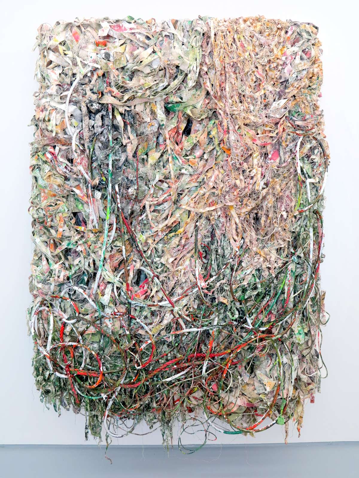 Christopher Stead, 'TREE OF THORNS', 2022. Repurposed ropes, wires and hand-torn treat- ed canvas, bound to a recovered mattress, 230 x 162 x 35 cm. Courtesy the artist and FOLD.