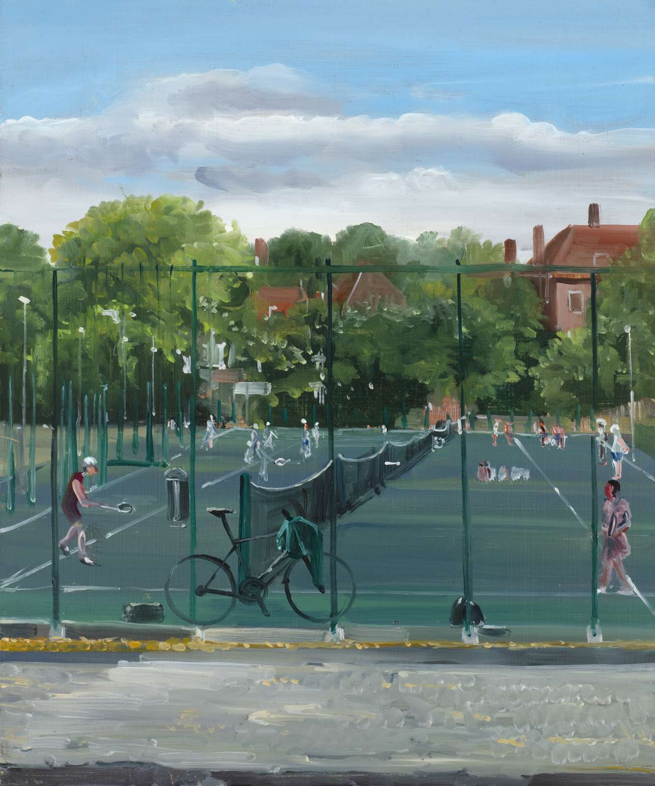 Shibu Natesan, 'Tennis Court, Clissold Park', 2022. Oil on panel, 30.5 x 25.4 cm, 12 x 10 in.