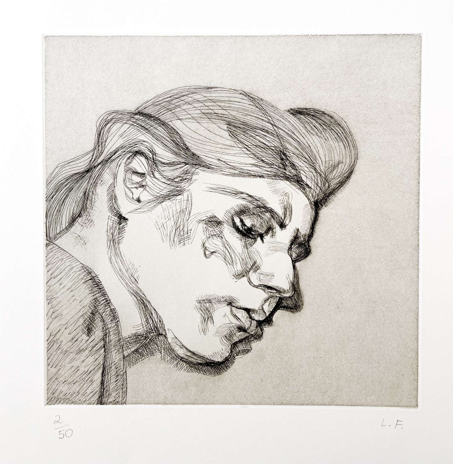 Lucian Freud, 'lb', 1984. Etching on paper, 57 x 53 cm. © The Estate of Lucian Freud. Courtesy of Dellasposa Gallery.