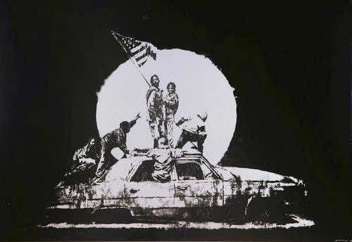 Banksy, 'Silver Flags on Formica', 2007. Screenprint on Formica, 50 cm x 70 cm.
