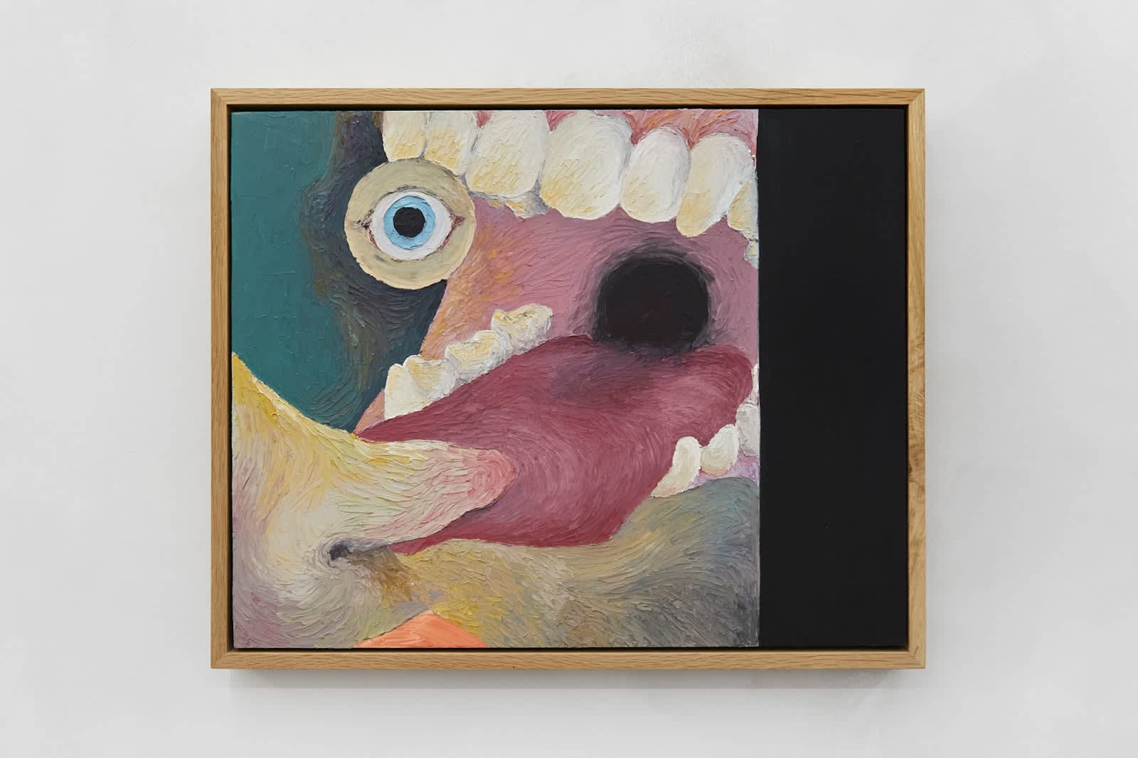 Jean-Philippe Dordolo, 'Wie ein Zahnarzt, der den Rest von Ihnen Sucht', 2022. Oil and cold wax on canvas on board 43 x 53 x 4.6 cm (framed).