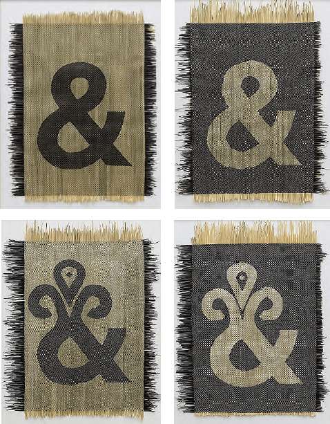 Yee I-Lann, 'with weaving by Lili Naming, Siat Yanau, Shahrizan Shah, and Johin Endelengau & (black), & (white), Exploding & (black), Exploding & (white)', 2021. Split bamboo pus weave with kayu obol black natural dye, matt sealant, 118.8 x 84.1 cm.